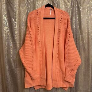 Free People Peach Orange Nightingale Chunky Long Cardigan Sweater Small NWOT